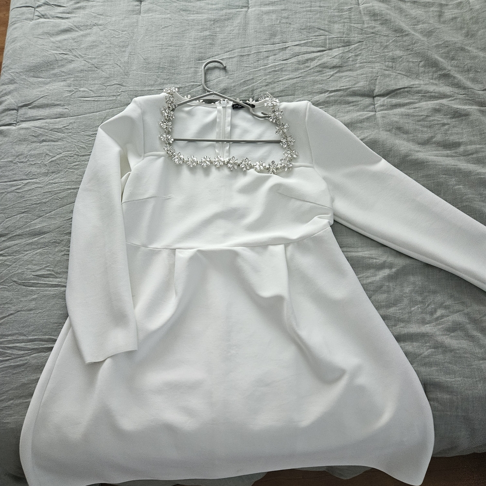 Plus Size White Dress with Embellished Neckline